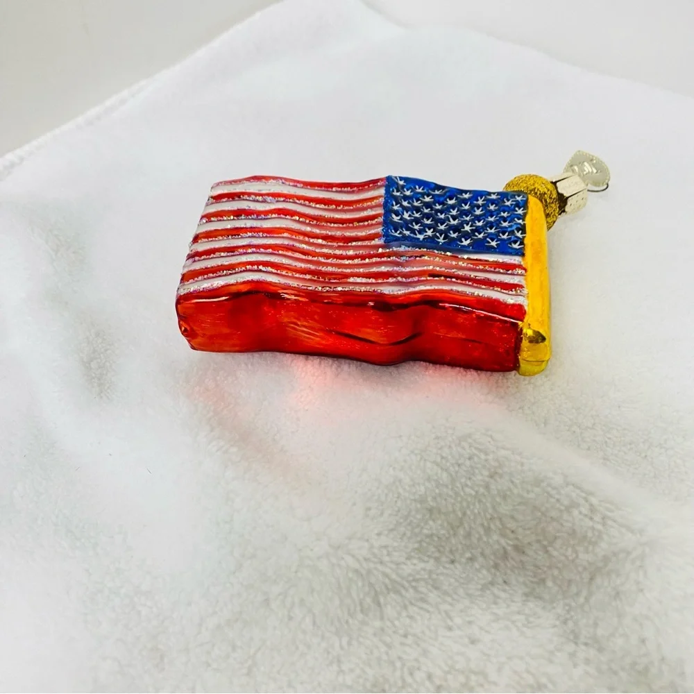 Old World Christmas Flag Star Spangled Banner Glass Ornament July 4th READ - Picture 3 of 13